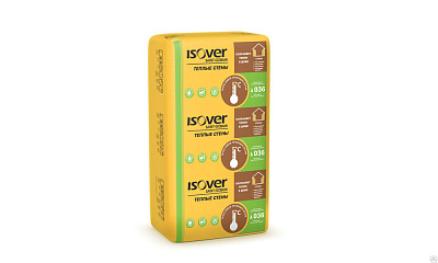 Теплоизоляция из минваты ИЗОВЕР Теплые Стены 50*610*1170 мм 10 м2 0.5м3 фото Центр Металлокровли